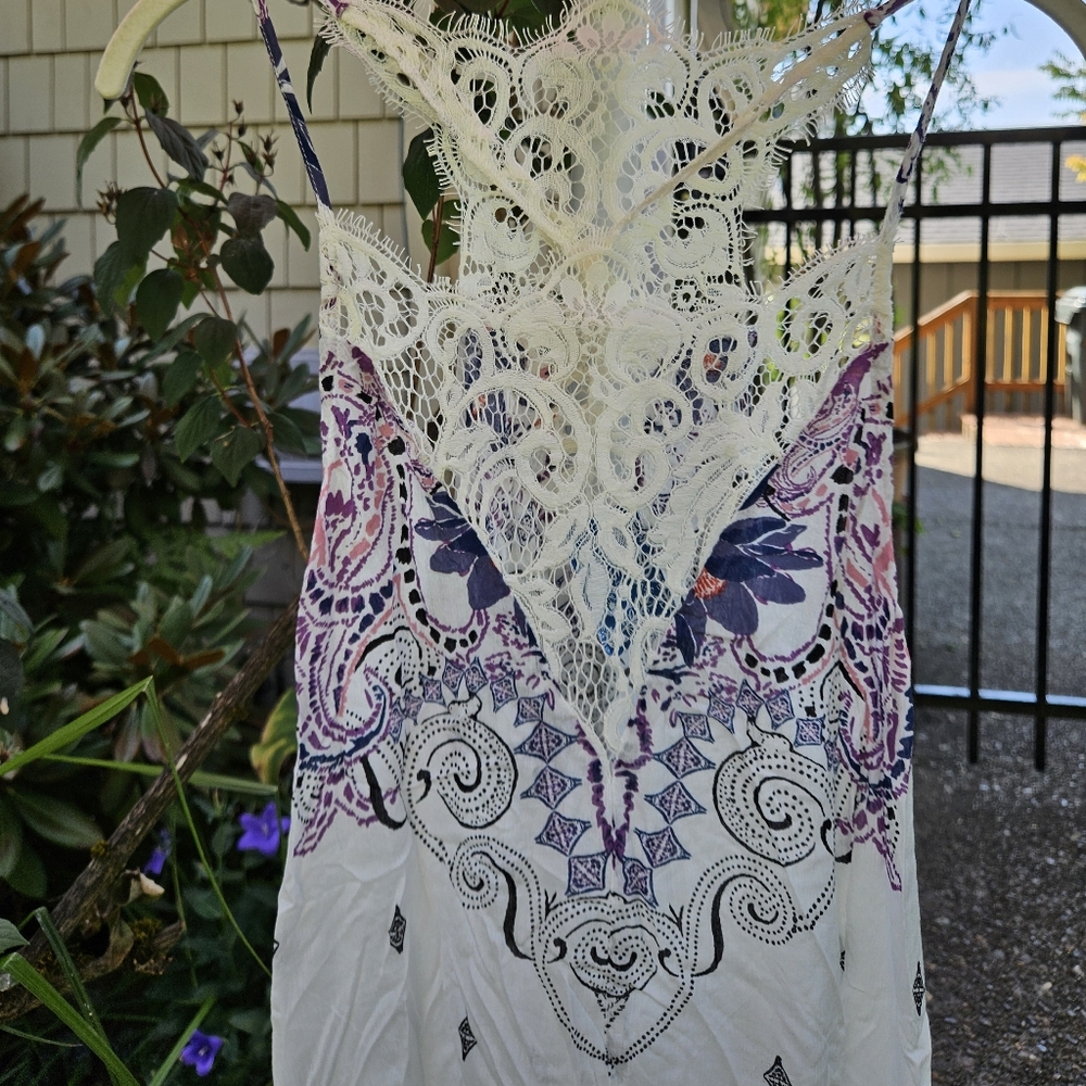 Free People Who's Sorry Now Printed Mini Slip Dress Sleeveless Lace Ivory XS NWT - Picture 8 of 16